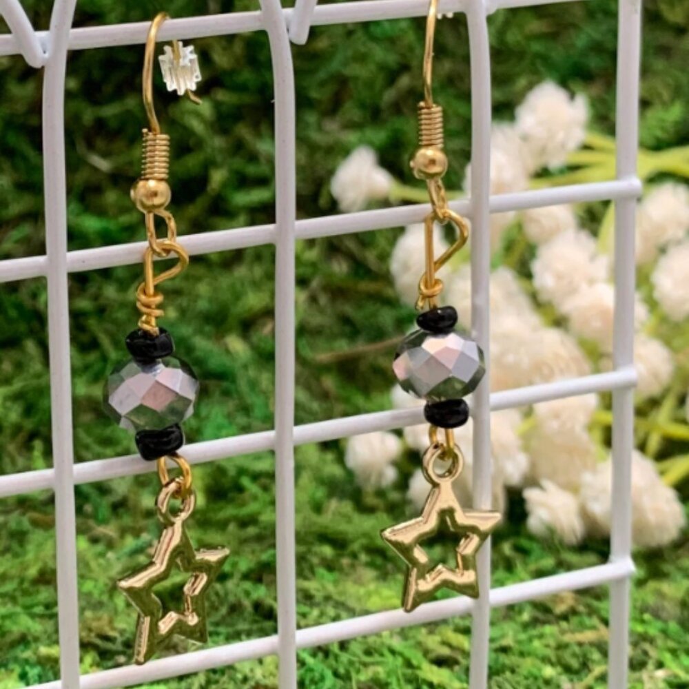 Handmade Gold Star Dangle Earrings
